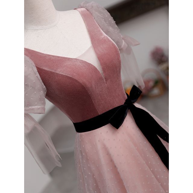 カラードレス Aライン 半袖 ウェディングドレス 結婚式ドレスC23