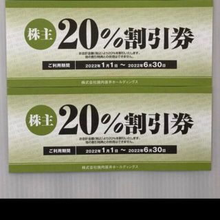 焼肉坂井ホールディングス　ジーテイスト　肉匠坂井　株主優待券　20%割引券　2枚(レストラン/食事券)