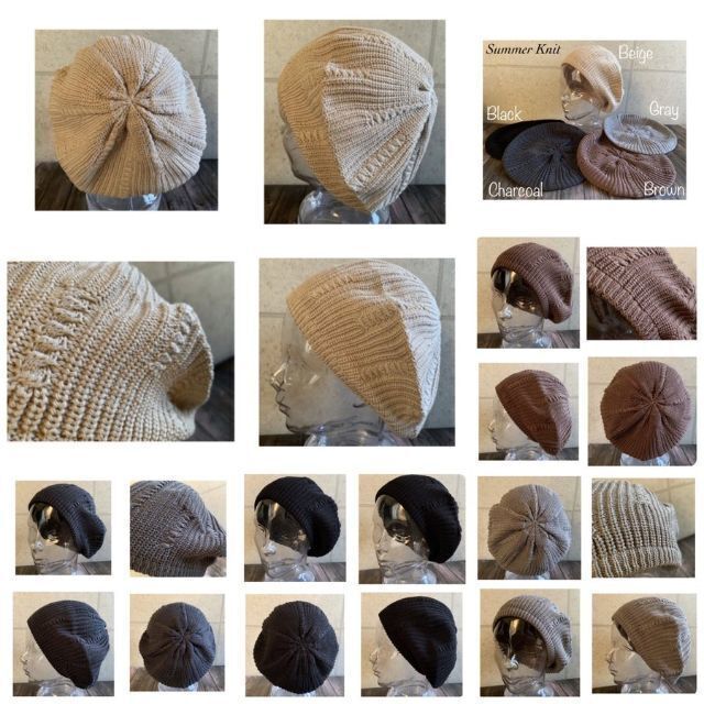 送料込 帽子 ニットベレー帽 コットン100 柔らか編み サマー ニット BK レディースの帽子(ハンチング/ベレー帽)の商品写真