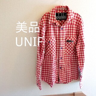 ユニフ(UNIF)のUNIF チェックシャツ 赤 レッド ボタンシャツ ネルシャツ S ユニセックス(シャツ)