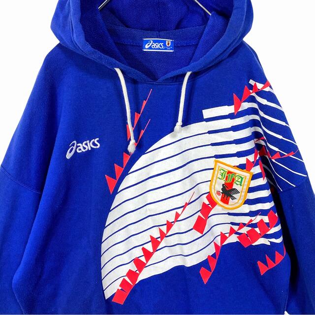 【90s】アシックス サッカー 日本代表 ドーハ パーカー メンズ L ブルー 【90s】アシックス サッカー 日本代表 ドーハ パーカー メンズ L ブルー