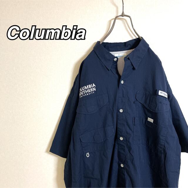 レア】コロンビア ビッグ刺繍ロゴ PFG フィッシングシャツ 半袖
