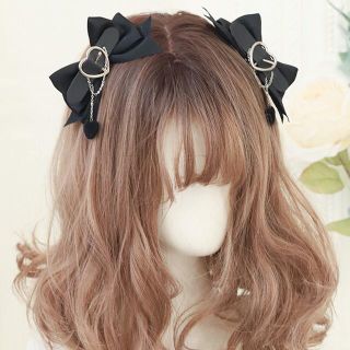 エブリン(evelyn)の病みかわいい辛口クールなハートバックルリボンヘアピン　地雷女子リボンピン　(バレッタ/ヘアクリップ)