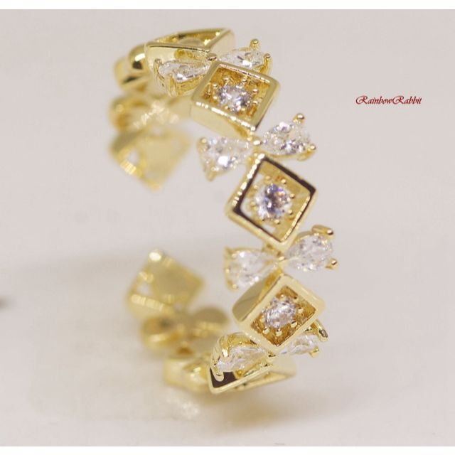 18K RGP ゴールド ダイヤ CZ フラワー リング gu1443e レディースのアクセサリー(リング(指輪))の商品写真