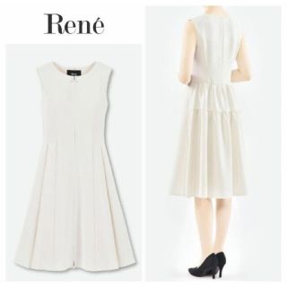 ルネ(René)のrene ギャザーフレアワンピース ホワイト 34(ひざ丈ワンピース)