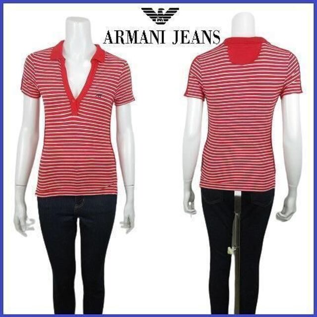 ARMANI JEANS(アルマーニジーンズ)の国内正規品 アルマーニジーンズ ロゴ ボーダー ポロシャツ カットソー レディースのトップス(シャツ/ブラウス(半袖/袖なし))の商品写真