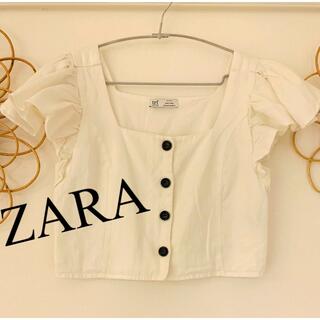 ザラ(ZARA)の美品　ZARA  trf  ザラ　シャツ　リネン　白　人気　トップス ブラウス(シャツ/ブラウス(半袖/袖なし))