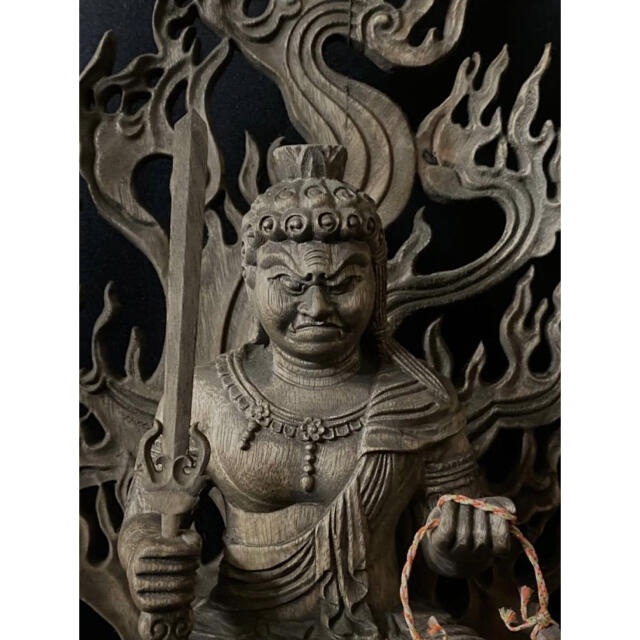 井波彫刻 大型高41cm 総楠材　仏教工芸品　古美術　時代彫刻  不動明王座像