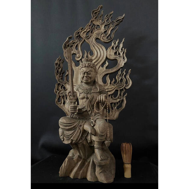 大型高58cm 仏教工芸品　香樟材　時代彫刻　仏師で仕上げ品　不動明王座像