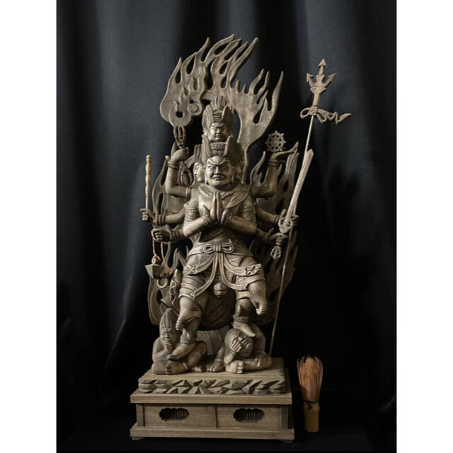 有名ブランド 井波彫刻　大型高66cm 仏教工芸品　香樟材　古美術　時代彫刻　大元帥明王 彫刻/オブジェ