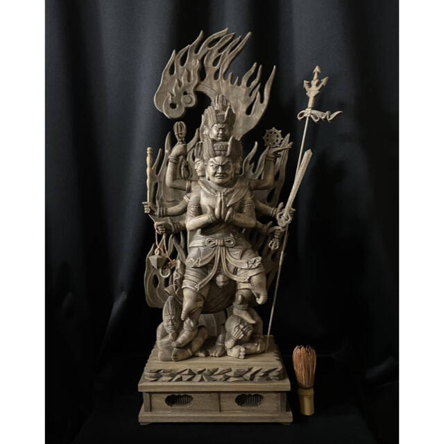 井波彫刻　大型高66cm 仏教工芸品　香樟材　古美術　時代彫刻　大元帥明王