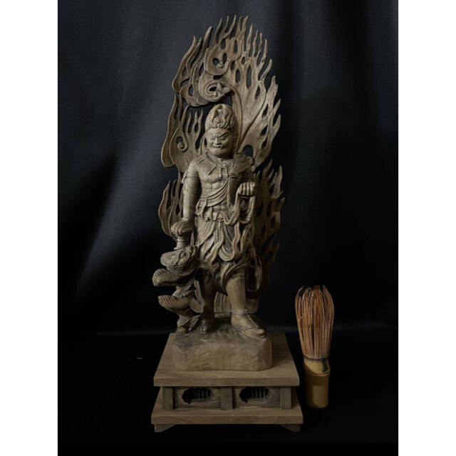 井波彫刻 一刀彫 楠材 古美術 時代彫刻 仏教工芸品 倶利伽羅不動明王 井波彫刻 一刀彫 楠材 古美術 時代彫刻 仏教工芸品 倶利伽羅不動明王