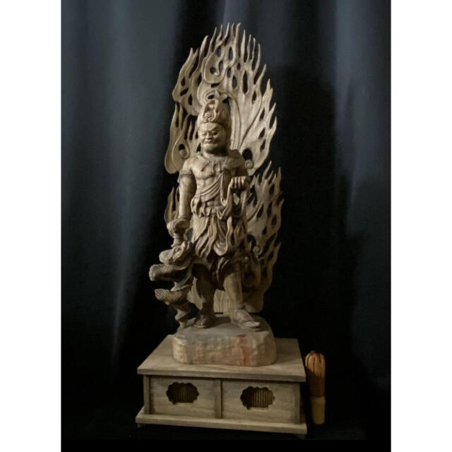 大型高71cm 井波彫刻　一刀彫　楠材　時代彫刻　仏教工芸品倶利伽羅不動明王立像彫刻/オブジェ