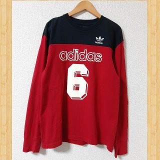 アディダス(adidas)のadidas アディダス 長袖Tシャツ M トレフォイル 刺繍 赤×黒 ロンT(Tシャツ/カットソー(七分/長袖))