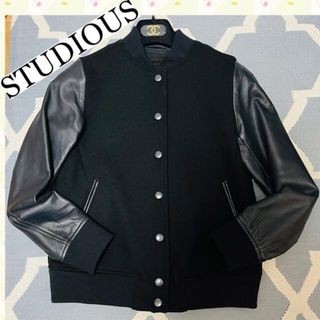 ステュディオス(STUDIOUS)の美品！ほぼ未使用！STUDIOUS ブルゾン ウール100×羊革レザー　ブラック(ブルゾン)