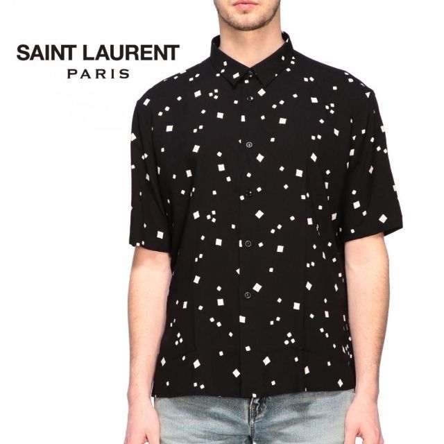 SAINT LAURENT PARIS スクエアプリント レーヨン 半袖シャツ SAINT LAURENT PARIS スクエアプリント レーヨン 半袖シャツ