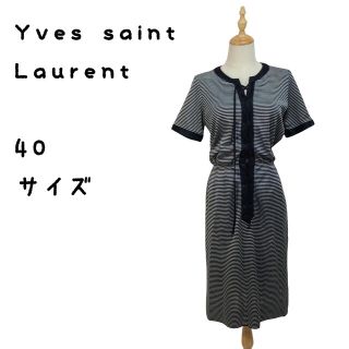 イヴサンローランボーテ(Yves Saint Laurent Beaute)のイヴサン ローラン L 40 ワンピース 膝丈 半袖 ボーダー YSL(ひざ丈ワンピース)