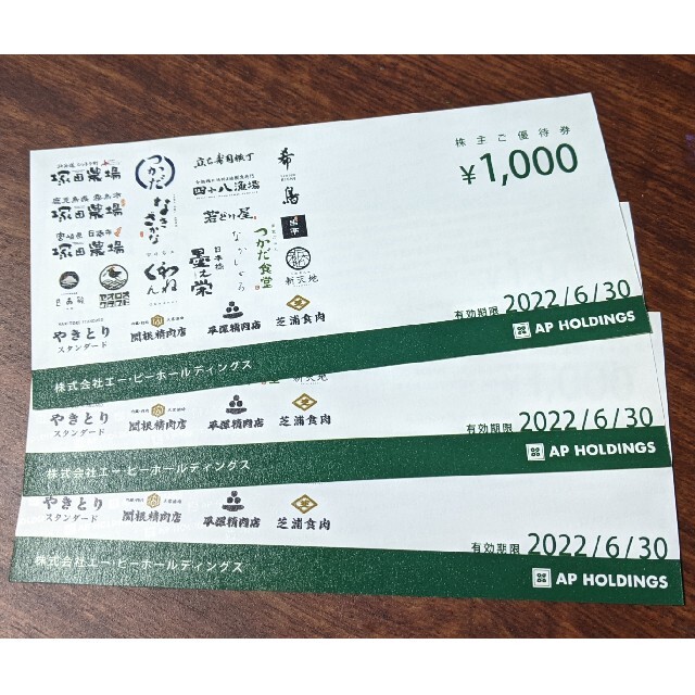 エーピーホールディングス　株主優待　３０００円