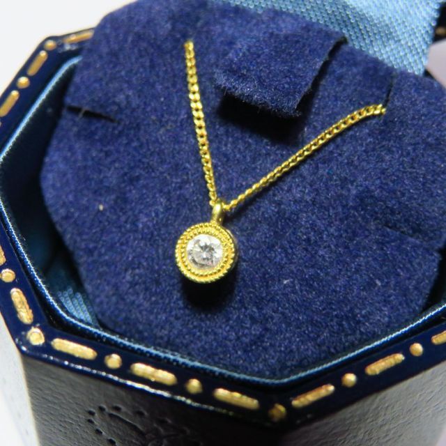 hum】ハム ミル打ち 1粒ダイヤモンド 0.10ct ネックレス K18GG hum】ハム ミル打ち 1粒ダイヤモンド 0.10ct ネックレス K18GG
