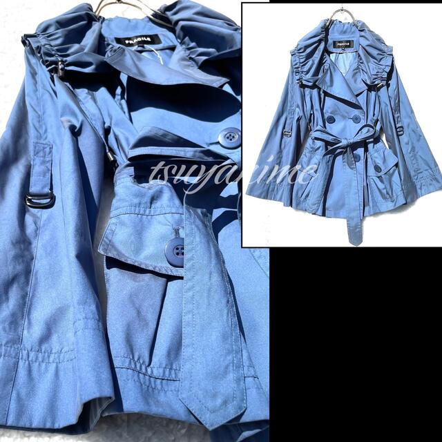 FRAGILE(フラジール)のふんわり トレンチコート ブルー 青 フレアー バルーン リボンベルト 素敵 レディースのジャケット/アウター(トレンチコート)の商品写真