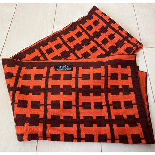 Hermes - HERMES エルメス マフラー スカーフ Hロゴ柄 ウール オレンジ Hermes - HERMES エルメス マフラー スカーフ Hロゴ柄 ウール オレンジ