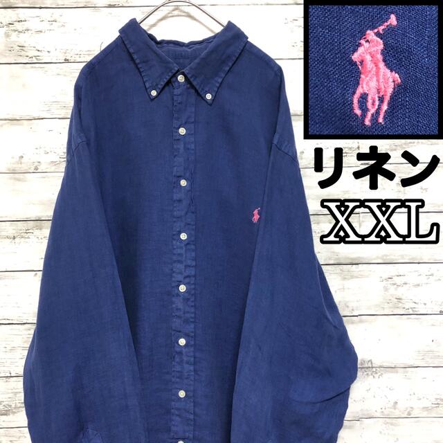 シャツリネン ピンクポニー ラルフローレン 2XL XXL 濃青 ブルー シャツ