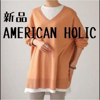 アメリカンホリック(AMERICAN HOLIC)の新品　AMERICAN HOLIC　深VネックBIGシルエットニットチュニック(ニット/セーター)