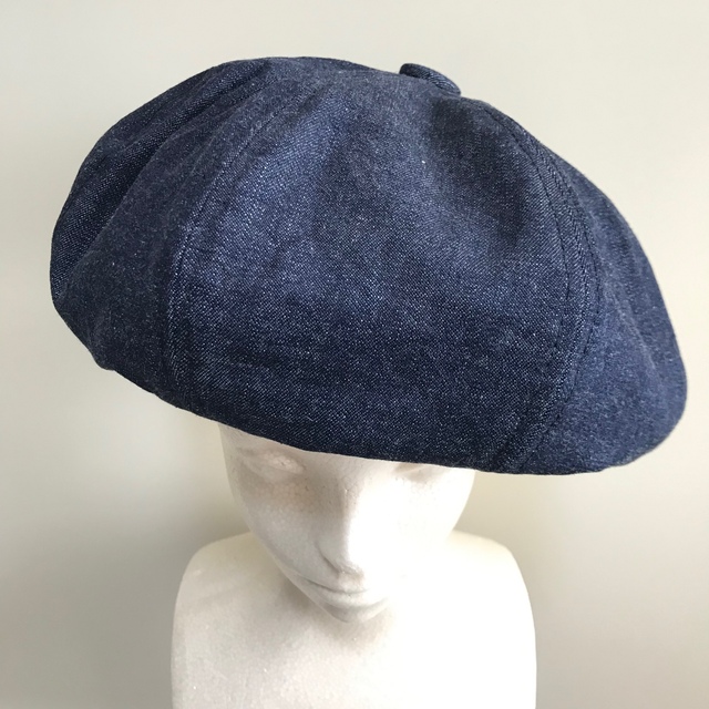 紺 デニム ベレー帽 ハンドメイド サイズ調節 セルビッチ