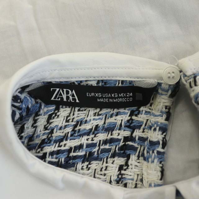 ZARA(ザラ)のザラ ZARA ラウンドカラーツイード切り替えブラウス カットソー フリル レディースのトップス(その他)の商品写真