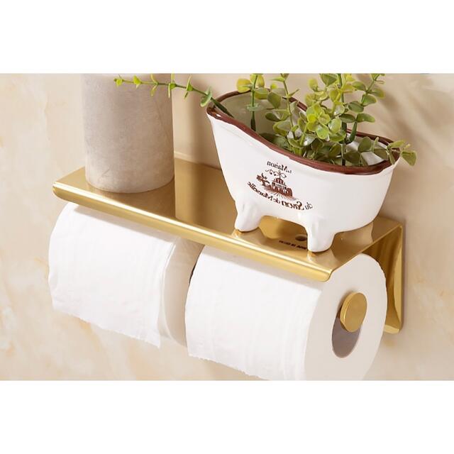 トイレットペーパーホルダー ゴールド ダブル シンプル 高級 トイレットペーパーホルダー ゴールド ダブル シンプル 高級