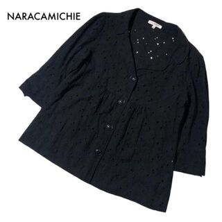 ナラカミーチェ(NARACAMICIE)のナラカミーチェ 大きい3L 綿100% シャツジャケット 花レース刺繍 IV 黒(シャツ/ブラウス(長袖/七分))