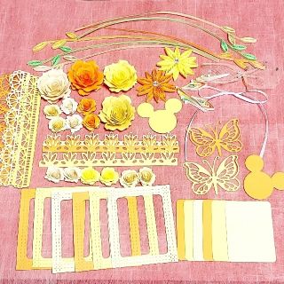 ◎クイリング　デコパーツ◎直ぐにデコれる紙の花　黄色　オレンジ系統(カード/レター/ラッピング)