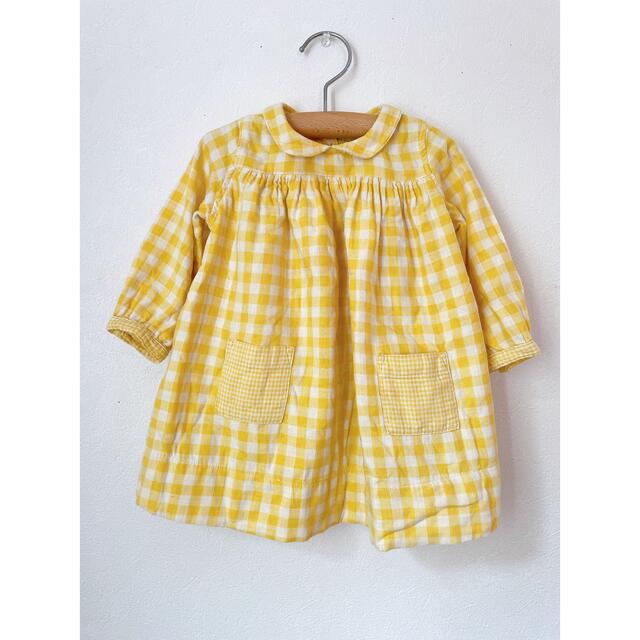 PETIT BATEAU(プチバトー)のプチバトー　黄色ギンガムチェックワンピース　74cm キッズ/ベビー/マタニティのベビー服(~85cm)(ワンピース)の商品写真