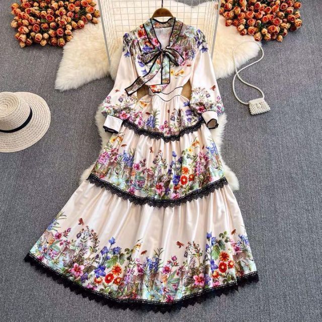 セット綺麗めコーデ❤️ロングワンピース　レディース　長袖　花柄　ドレス