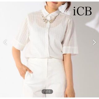 アイシービー(ICB)の美品 iCB Lace シャツブラウス 白 半袖 レース M(シャツ/ブラウス(半袖/袖なし))