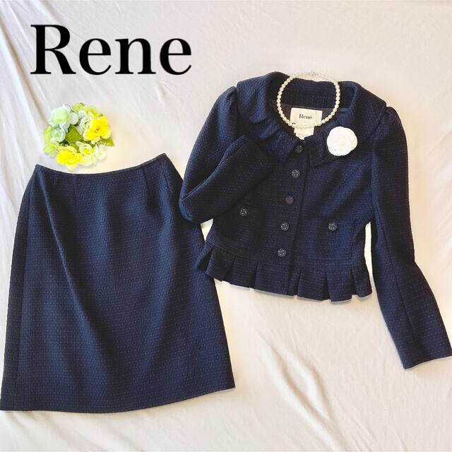 最終値下げ 美品♡Rene 濃紺 ツイードスカートスーツ セットアップ