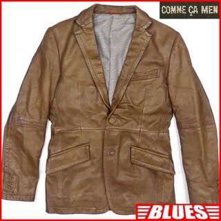 コムサメン(COMME CA MEN)のレザー テーラード ジャケット ブレザー スーツ コムサ S 茶 本革 メンズ(テーラードジャケット)