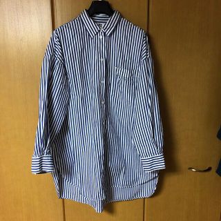 ユニクロ(UNIQLO)のユニクロ　ロングシャツ　ブルー　ストライプ　XL(シャツ/ブラウス(長袖/七分))