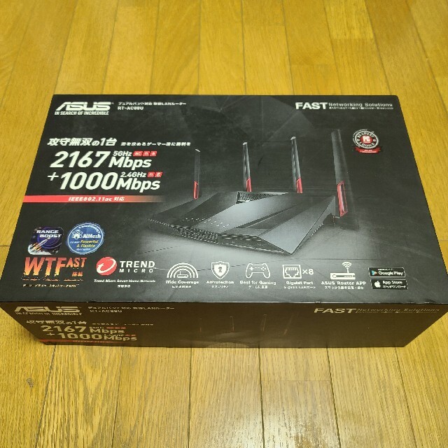 ASUS(エイスース)のASUS Wi-Fiルーター RT-AC88U　中古　不具合無し スマホ/家電/カメラのPC/タブレット(PC周辺機器)の商品写真