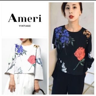 アメリヴィンテージ(Ameri VINTAGE)の希少 即完売 AMERI アメリ ビンテージ　アマンダ花柄スリットネック(カットソー(長袖/七分))