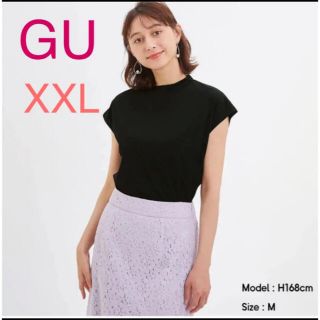 ジーユー(GU)の新品 GU ノースリーブトップス モックネックT 黒 ブラック XXL(カットソー(半袖/袖なし))