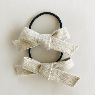 プチバトー(PETIT BATEAU)のリボン　ヘアゴム　リネン　2個セット　ハンドメイド(ファッション雑貨)