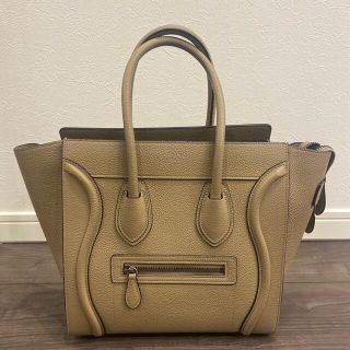 セリーヌ(celine)の【美品】セリーヌ ラゲージ マイクロ ドラムドカーフスキン デューン(ハンドバッグ)