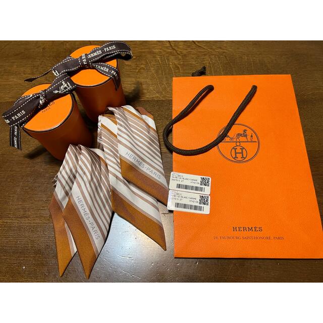 Hermes(エルメス)のエルメス ツイリー エクスリブリス 2本 ゴールド エトゥープ レディースのファッション小物(バンダナ/スカーフ)の商品写真