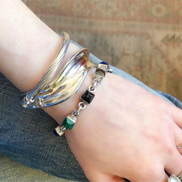 ヴィンテージシルバーマルチストーンブレスレットsilver925mexico 【楽