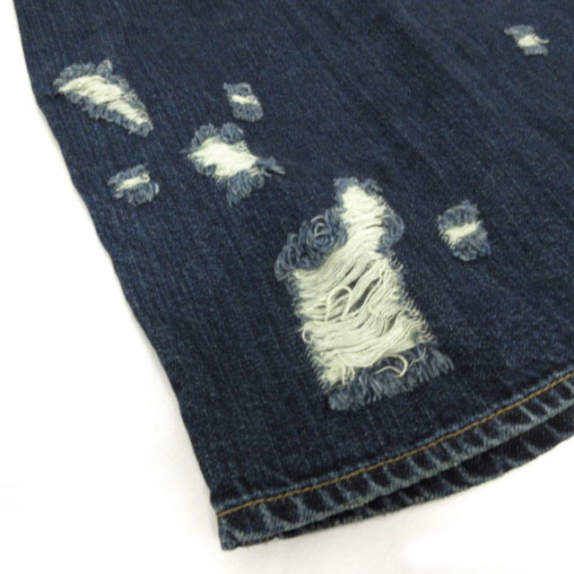 MURUA(ムルーア)のムルーア MURUA スカート デニム ダメージ加工 ミディ丈 ブルー 青 XS レディースのスカート(ひざ丈スカート)の商品写真
