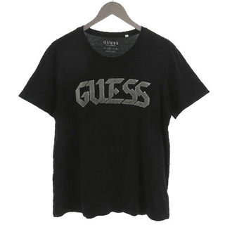 ゲス(GUESS)のゲス GUESS Tシャツ 丸首 半袖 立体ロゴ コットン 黒 シルバー M(Tシャツ/カットソー(半袖/袖なし))