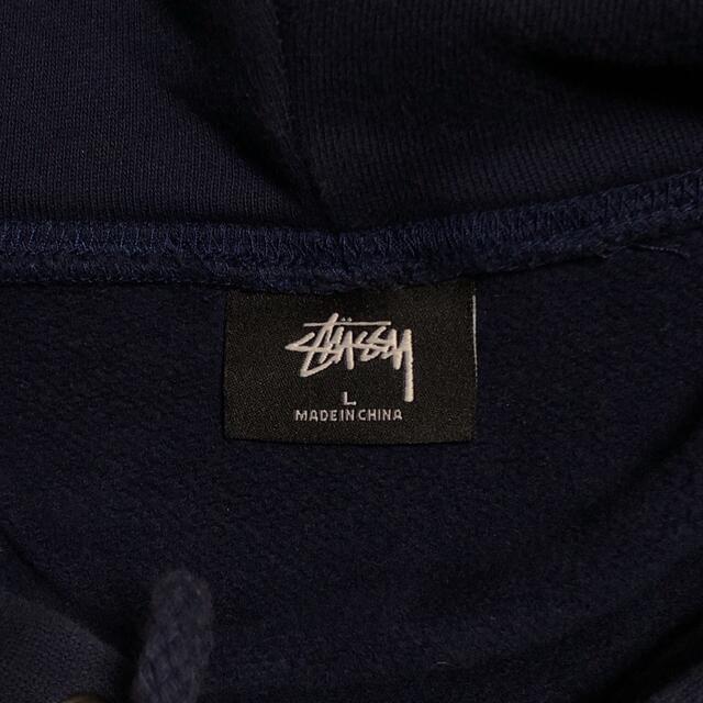 STUSSY ステューシー パーカー プルオーバー ネイビー パイルロゴ L 6