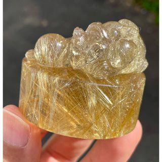 特選 究極の逸品 最高品質ゴールドタイチンルチル水晶 貔貅 ヒキュウ