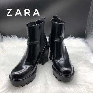 ザラ(ZARA)のZARA ザラ 24.5 サイドゴア ブーツ ブラック 厚底(ブーツ)